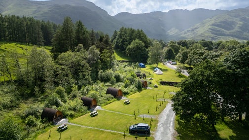 A row of pods at Great Langdale Campsite, Cumbria